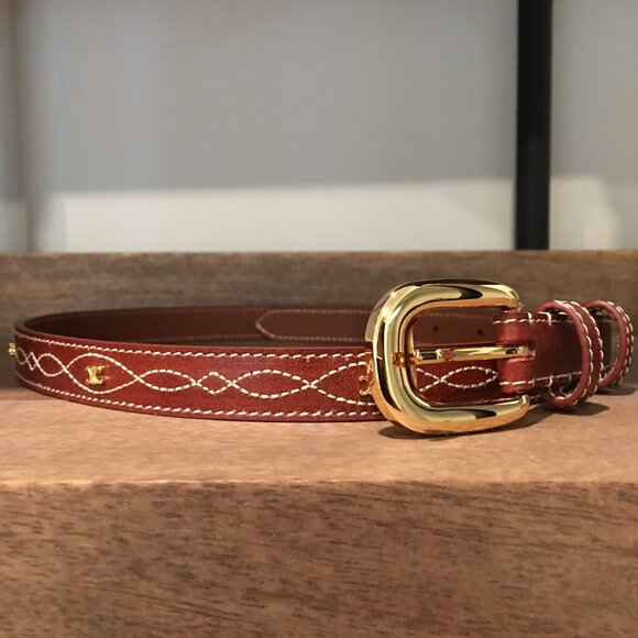 CELINE Fancy Stitch Western Belt in Brown 80 - Picture 1 of 5